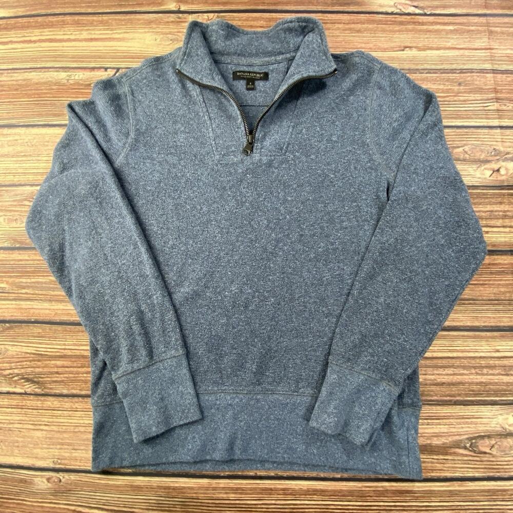 Banana Republic Ultra-Soft Waffle Blue Quarter Zip Sweater Sz Small